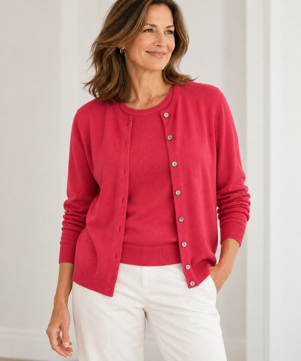 Lands End Red Cotton Knit Twinset Womens Sz XL 18-20 Preppy Sweater Cardigan Set